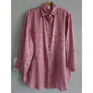 SOFT Surroundings Tops  Blouse Tunic, Button Down Women  L,100% Silk, 22 Inch Of